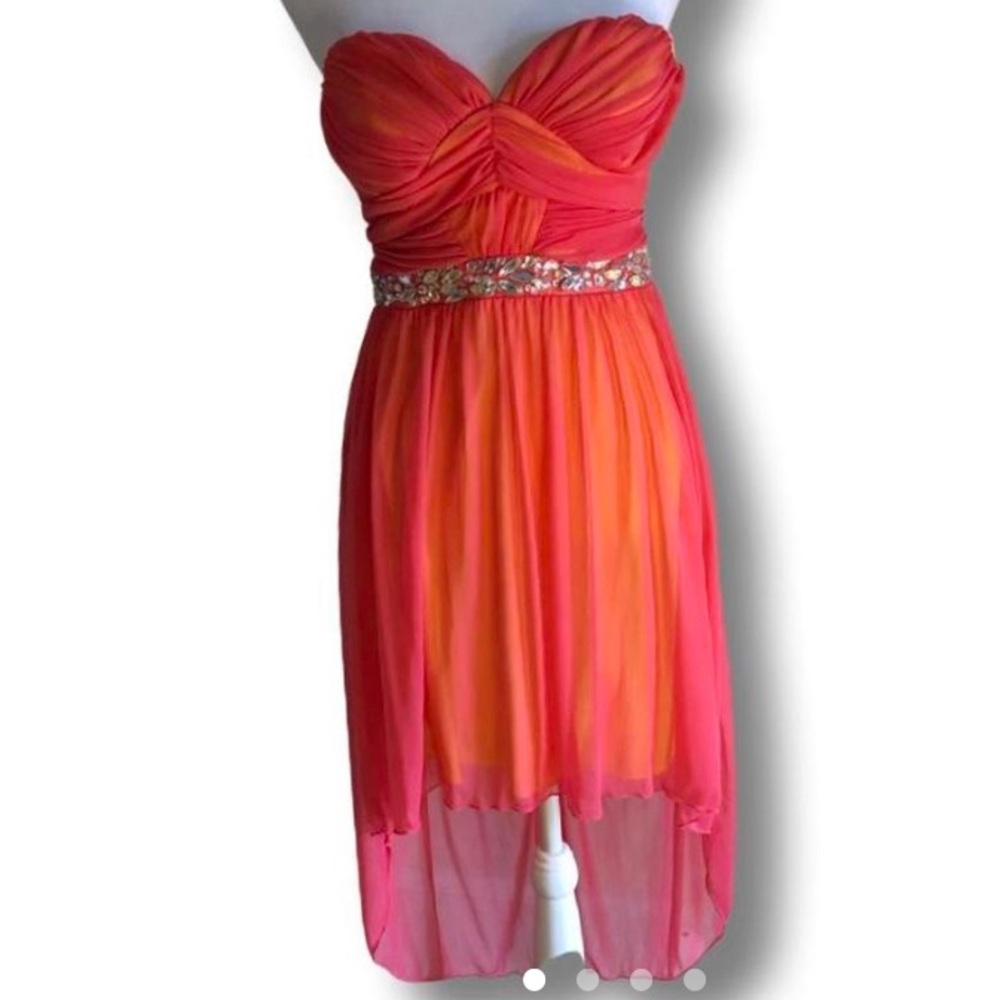 Strapless high low dress with gems size small